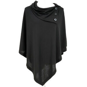 Curations Caravan Poncho Sweater Womens XS Black Cape Cowl Neck Buttons Gorpcore